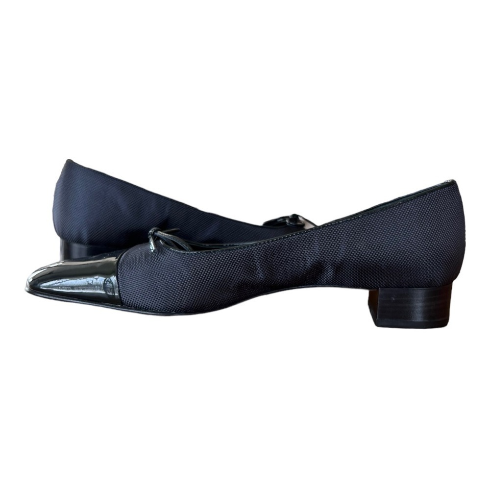 Amalfi For Nordstroms Black Captoe Patent Leather/Fabric Sz 8M worn/refinished
